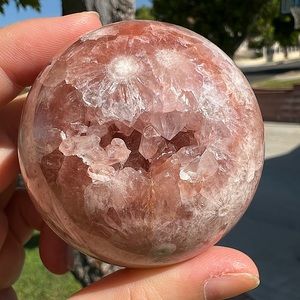 Red Quartz Flower Agate Sphere with Big Druzy Points